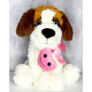 2018 Kellytoy Plush Puppy Dog W/ Pink Heart Bow St. Bernard 11" Green Eyes‎